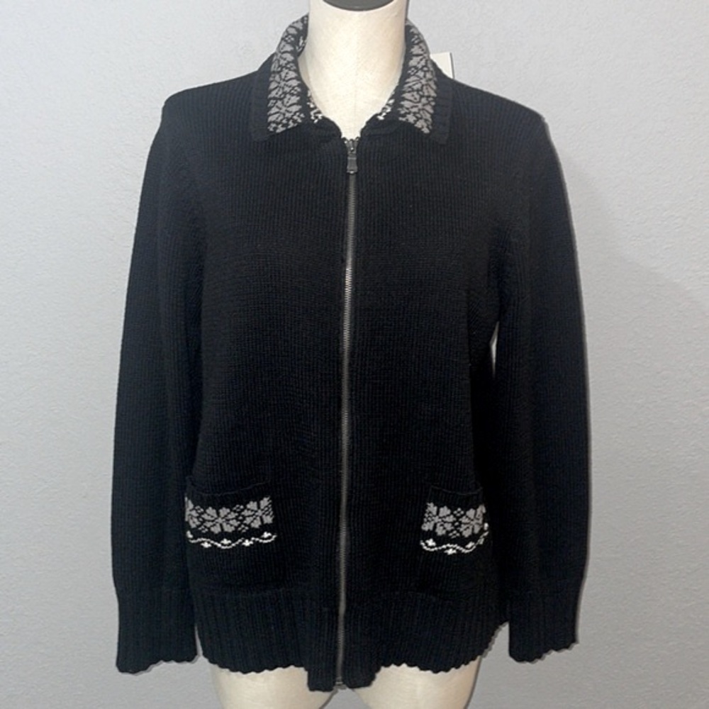 Liz Claiborne Vintage NWT Women’s Zip-Up Collared Cardigan Sweater size L Cotton